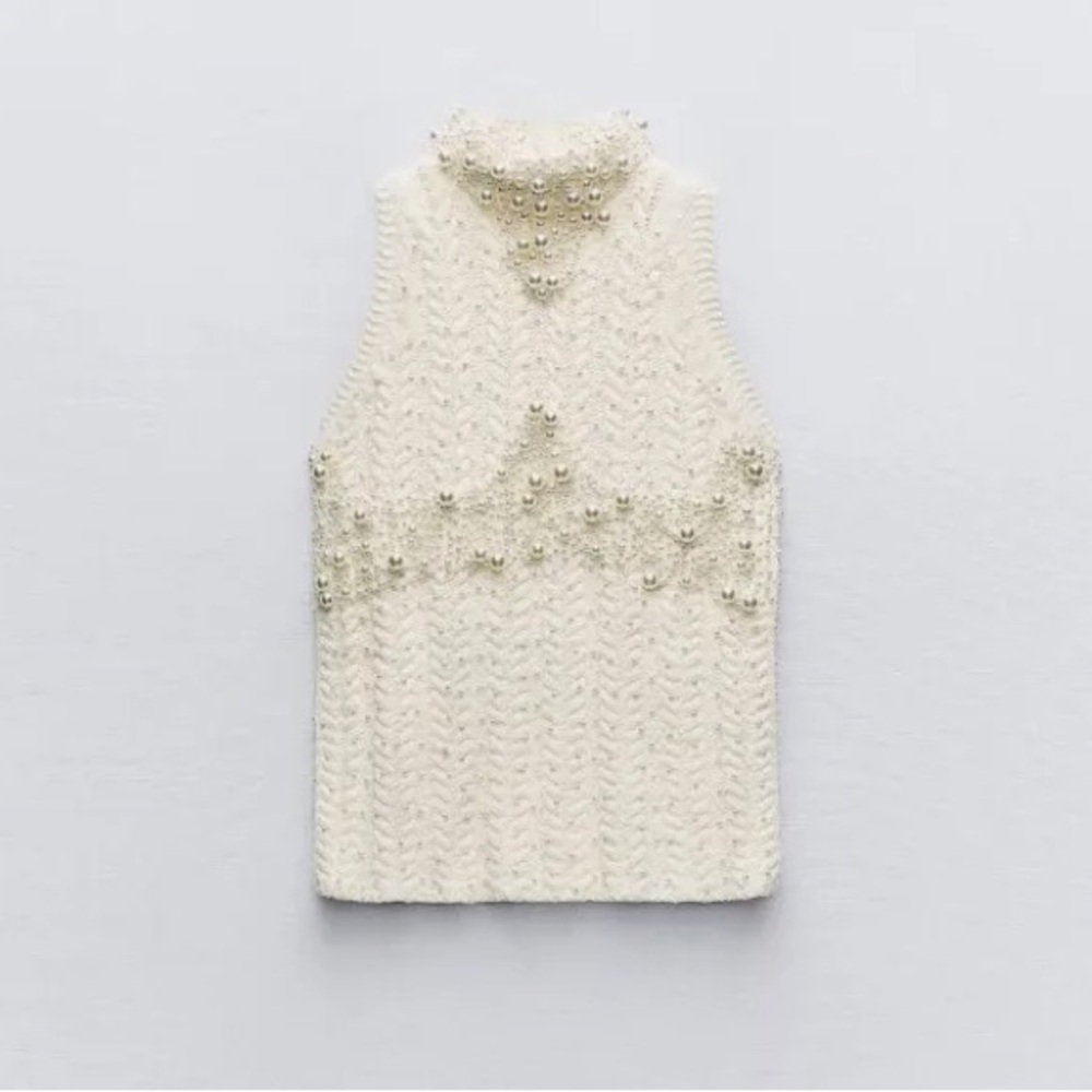 NWT Zara faux pearl embellished knit sleeveless sweater top